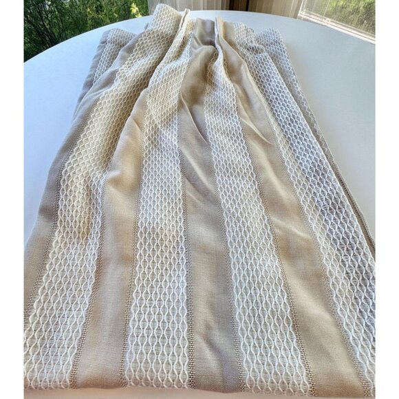 Vintage 80s pleated curtain, cream, tan, striped Riverdale fabric, per panel - Picture 1 of 10